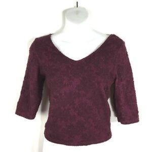 Topshop burgundy crop top with 3/4 length sleeves
